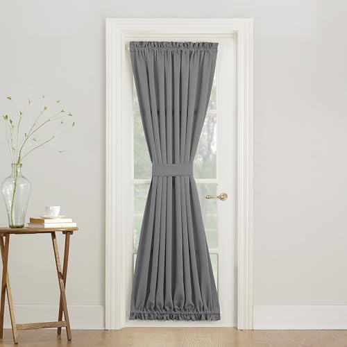 "Sun Zero Barrow Energy Efficient Rod Pocket Door Curtain Panel, 54"" x 72"", Gray"