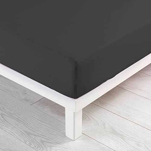 douceur d'intérieur, Fitted Sheet (90 x 190 cm) Jersy Anthracite, 100% Cotton