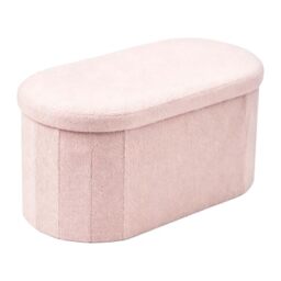 Relaxdays storage bench, teddy fabric, upholstered, hall, bedroom, pink