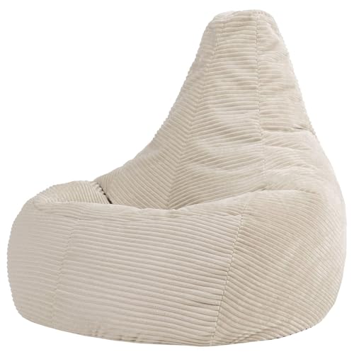 icon Dalton Large Cord Bean Bag Chair, Beige, XXL Adult Bean Bag with Filling Included, Comfy Chair, Living Room Furniture, Bedroom Furniture