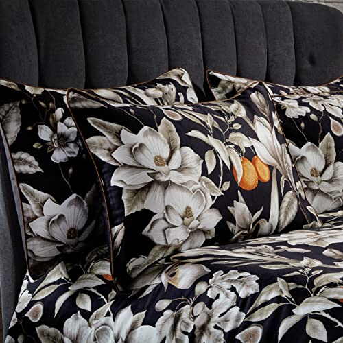 EW by Edinburgh Weavers Lavish Pillowcase Pair – Classic Botanical Cotton Sateen, 200 Thread Count (Noir – 50 x 75cm)