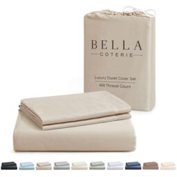 Bella Coterie Luxury Bamboo Queen Size Duvet Cover Set - Organically Grown - Ultra Soft - Cooling - Two Luxury Pillow Shams - Viscose Bedding Made from Bamboo - No Insert [Dune]