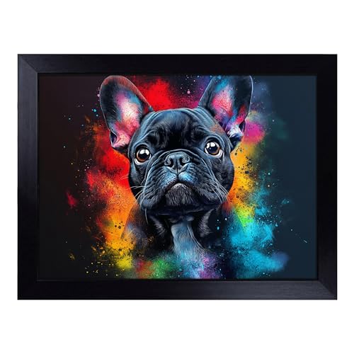 Lap Tray with Bean Bag Cushion, French Bulldog - Handmade in the UK, Raised Wooden Edge, Padded Cushion, Heat-Resistant Wipe-Clean Surface, for Meals, Laptops and Crafts