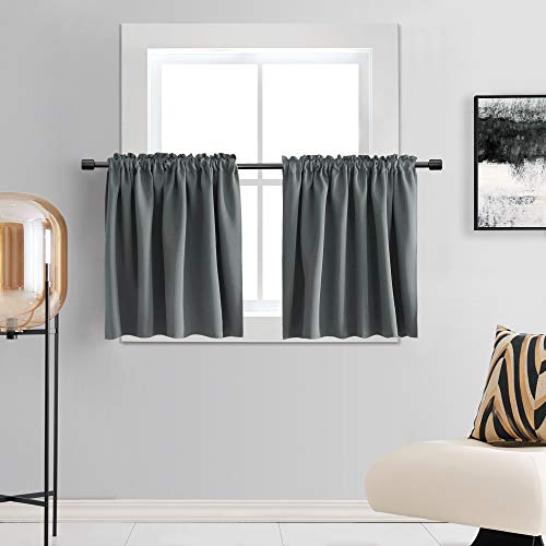 DONREN 24 Inch Length Medium Grey Small Curtains for Bathroom -Blackout Thermal Insulating Curtain Tiers for Bedroom with Rod Pocket(42 by 24 Inches,2 Panels)