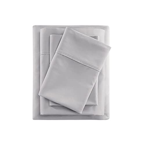 Beautyrest BR 600 TC Cooling Cotton Blend Solid Bed Sheet Set with 16 Inch Deep Pocket, All Season, Soft Bedding-Set, Matching Pillow Case, Full, Grey, 4 Piece (BR20-0994)