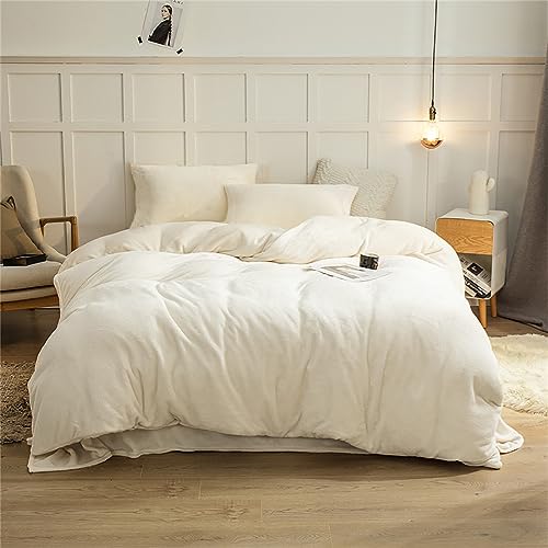 Cottonight White Velvet Comforter Set Full Plush Fluffy Bedding Set Full Warm Cozy Super Soft Blanket Quilts Heavyweight Flannel Comforter Set with 2 Pillowcases Soft Comfy