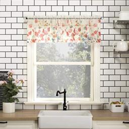 "No. 918 Watercolor Floral Semi-Sheer Rod Pocket Kitchen Curtain Valance, Poppy Red, 14"" W x 54"" L (Pack of 1)"