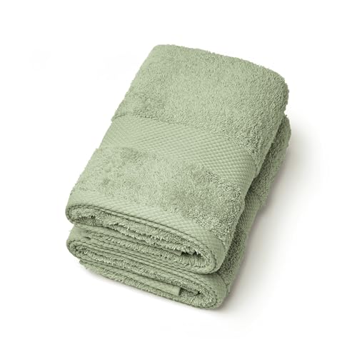 Pure Coton Set of 2 Hand Towels, 570 g/m², Oeko-TEX Certified, Washable at 40 Degrees, 2 Ultra-Absorbent and Quick Dry Hand Towels, 50 x 100 cm, Almond Green