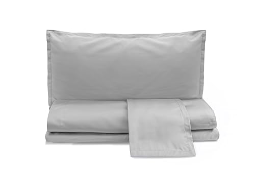zer0bed, Plain Cotton Satin Double Bed Sheet Set, Silver, 100% Cotton Satin, Top Sheet, Fitted Sheet, Pair of Pillowcases 4 Shuttles