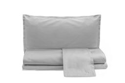 zer0bed, Plain Cotton Satin Double Bed Sheet Set, Silver, 100% Cotton Satin, Top Sheet, Fitted Sheet, Pair of Pillowcases 4 Shuttles