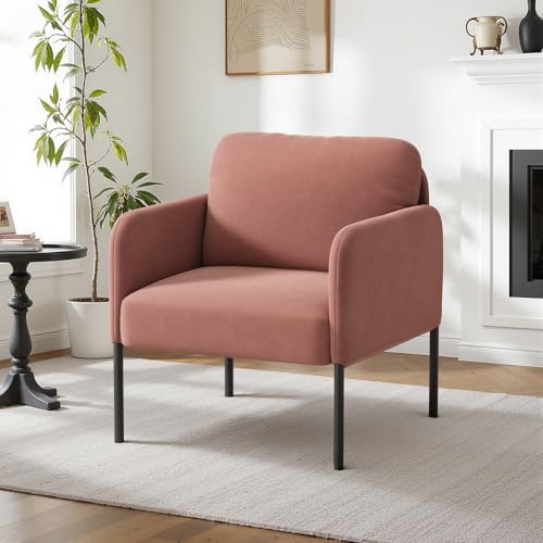 COLAMY Upholstered Armchair Accent Chair, Modern Lounge Chair with Padded Backrest, Soft Velvet Living Room Chair for Bedroom, Apartment & Reading Corner,Pink