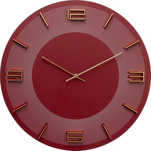 Kare Design Wall Clock Leonardo, Red/Gold, Diameter 49 cm, Analog, Decorative Room Decor, Home Decor, Modern Clock for Living Room, Bedroom, Hallway, Home Office, Kitchen