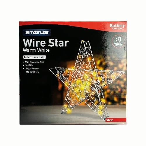 Status Star LED Wire Star - 30 Warm White LED Star Light - Battery Operated Light - STEYRBWW6