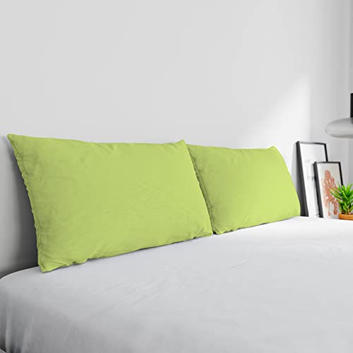 Max Color Pair of Pillowcases 100% Cotton, Made in Italy, Pillowcase Size 50 x 80 cm with Inner Flap, Solid Colour - Acid Green