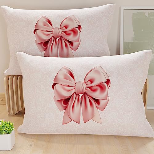 PETTI Artigiani Italiani - Pair of Microfibre Pillow Cases 40 x 70 cm, Pillows for Bedrooms, Sofa, Living Room, Set of 2 Cushion Covers, Pink Bow Pillow, 100% Made in Italy