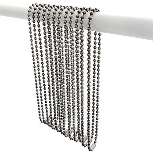 Shower Curtain Hooks Long Size 27inch/70cm, Shower Curtain Rings, Spa-Quality Look, Antique Nickel Plated Steel Ball Chain 12pcs