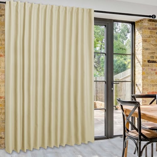 DWCN Privacy Room Divider Blackout Curtain - Patio Sliding Door Curtains, Extra Wide Thermal Curtains with Back Tab & Rod Pocket for Living Room and Bedroom Partition, 100 x 96 Inches, Light Beige