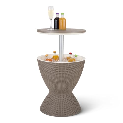 Amazon Basics Ice Bucket Table with Built-in Drain Hole, Drinks Cooler Table for Patio, Garden, Wicker Style, 48.5 x 48.5 x 57.4 cm, Brown
