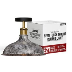 LEDSone Vintage Semi Flush Mount Ceiling Light 36cm Brushed Silver Metal Dome Shade E27 Ceiling Lamp Low Profile Industrial Ceiling Lighting Fixture for Bedroom Hallway Livingroom with Bulb