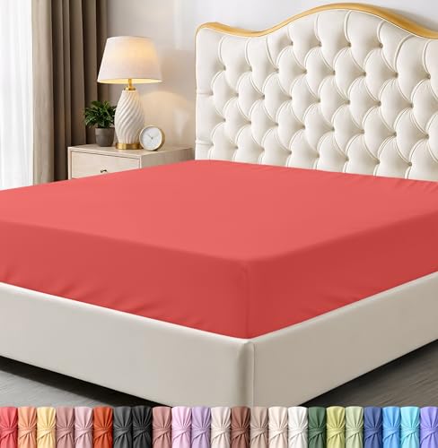 Utopia Bedding Queen Fitted Sheet - Bottom Sheet - Deep Pocket - Soft Microfiber -Shrinkage and Fade Resistant-Easy Care -1 Fitted Sheet Only (Coral)