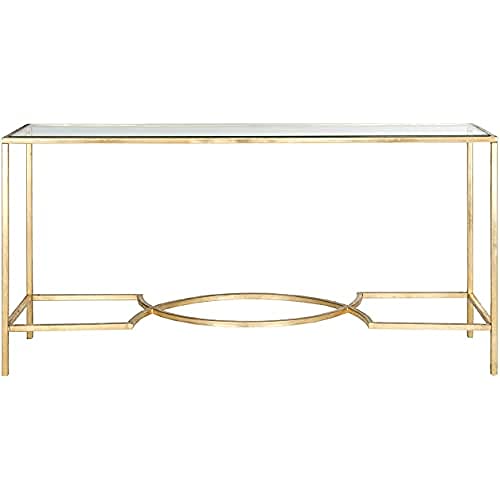 SAFAVIEH Glam Accent Table with Iron Legs, in Gold and Clear, 41 X 160 X 81.28