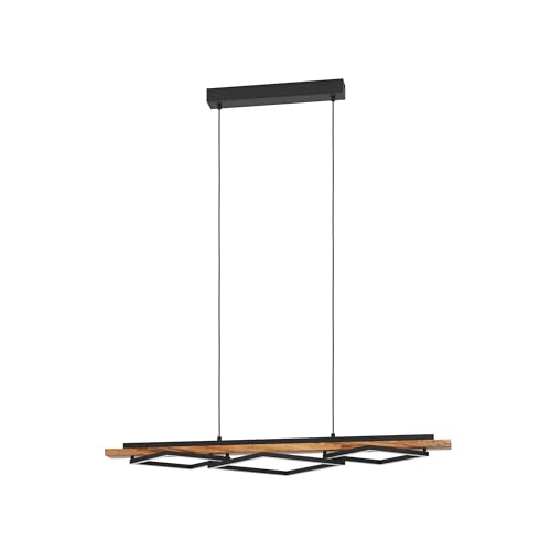 Eglo LED Pendant Lighting Boyal, 3-Light Hanging lamp for Dining Table, Ceiling Light Fitting Living Room, Rustic Wood and Black Metal, FSC Certified, Warm White