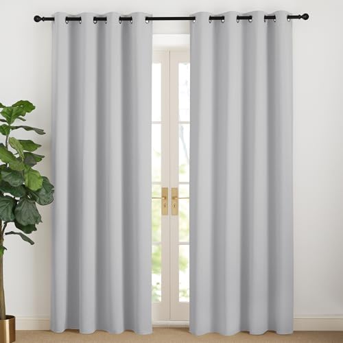 NICETOWN Thermal Curtains 200 cm Long Curtains Living Room Modern Light Grey Curtain Opaque Curtains with Eyelets Set of 2 H 200 x W 140 cm Blackout Curtains H 200 x W 140 cm