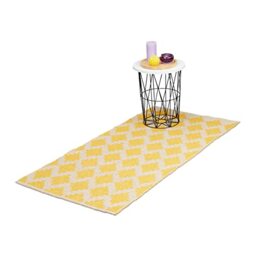Relaxdays Cotton Runner Rug, 70 X 140 cm, Non-Slip, Hand-Woven, Diamond Pattern, Decorative Carpet for Any Room, Yellow