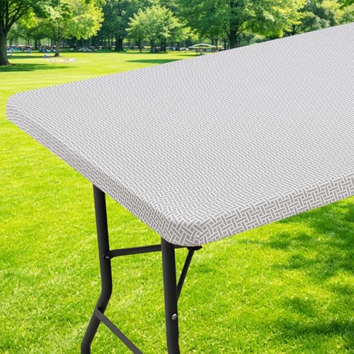Moosfor Printed Spandex 6FT Table Cloth, Elastic Fitted Tablecloth - Rectangle Patterned Table Cover, Stretch Washable Table Cloths for Picnic, Patio, Dining, Kitchen, Woven