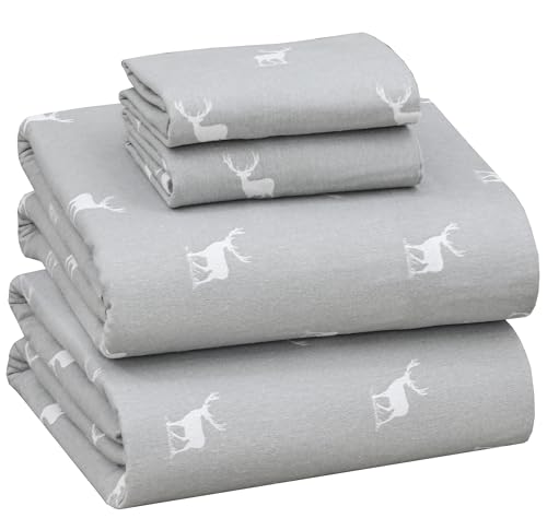RUVANTI Flannel Sheets Full Size - 100% Cotton Double Brushed Bed Sheets Set, Deep Pockets 16 Inches, All Seasons Breathable & Extra Soft Full Sheets, Warm & Cozy, 4 Piece, Celestial Stag