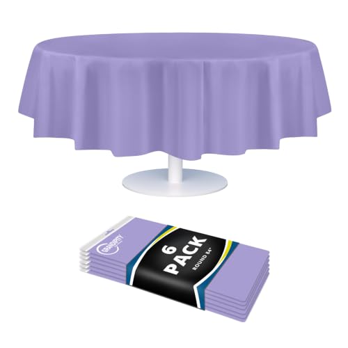 Grandipity Lavender Plastic Table Cloth Disposable (6 Pk) 84in Round Tablecloth Premium Party Table Cloths Disposable - Perfect Table Cloth Round Cover for Any Table Up to 6 Feet