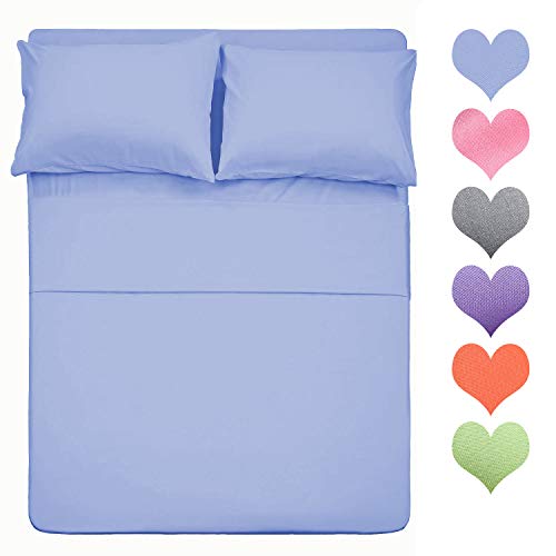 Best Season 400TC Cotton Queen Size Sheet Set (Baby Blue) - 4 Piece, 100% Long Staple Cotton, Deep Pocket Fitted Sheet, Cool & Breathable, Machine Washable