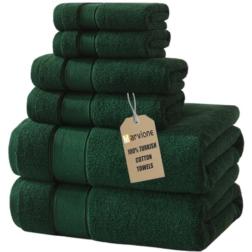 Marvione Bath Towels Set 6 Piece, 100% Turkish Cotton Luxury Towels - 650GSM Super Soft Highly Absorbent and Quick Dry Durable Machine Washable Bathroom Towels (Deep Green)