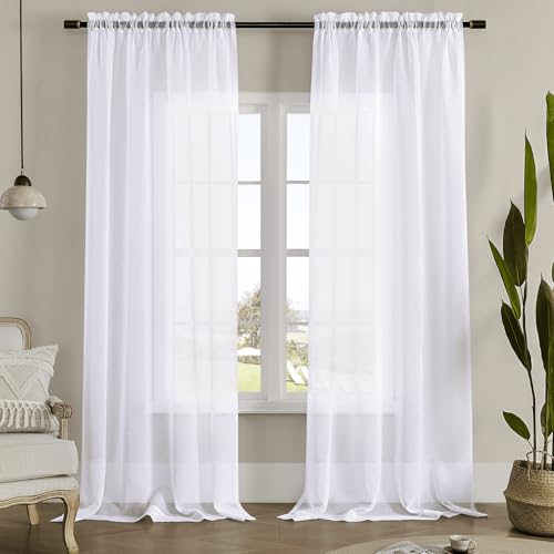 MYSTIC-HOME Window Curtains White Transparent 252cm Length 2 Tulle Panels for Bedroom Panel Sets Curtain Rod Pocket Living Room Kitchen Backyard 132W x 274cm L