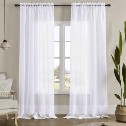 MYSTIC-HOME Window Curtains White Transparent 252cm Length 2 Tulle Panels for Bedroom Panel Sets Curtain Rod Pocket Living Room Kitchen Backyard 132W x 274cm L
