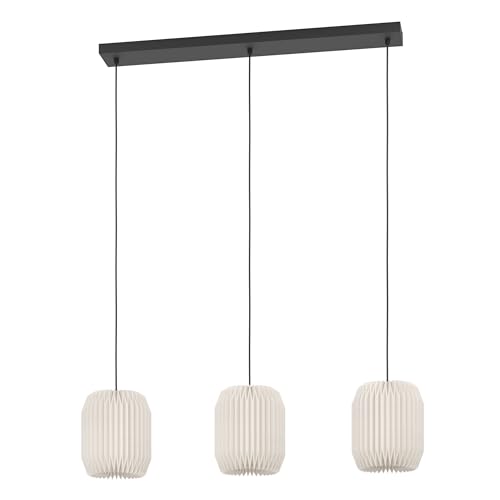 Eglo Pendant Lighting Belgrave, 3 Light Hanging lamp Above Dining Table, Dining Room Ceiling Light Fixture in Japanese Style, Metal and Paper in White, FSC-Certified, E27 Socket, 88 cm