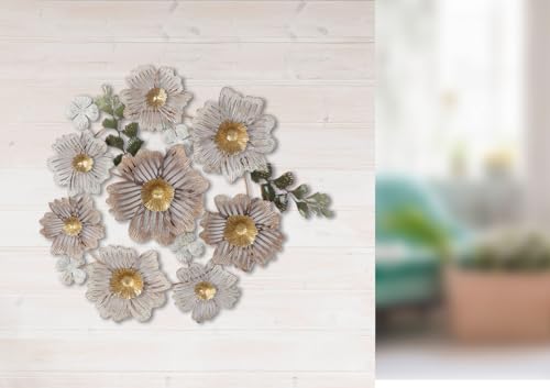 Casablanca Wall Relief Flower Circle Metal Beige Cream Gold Textured Flower Motif 56 x 60 x 5 cm Wall Decoration Art Decoration Home Accessory