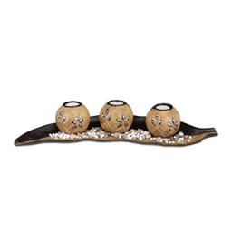 Relaxdays Tealight Holder Set, Leaf Bowl, Deco Sand, Candle Stand, Atmospheric Display Piece, Tabletop, Brown