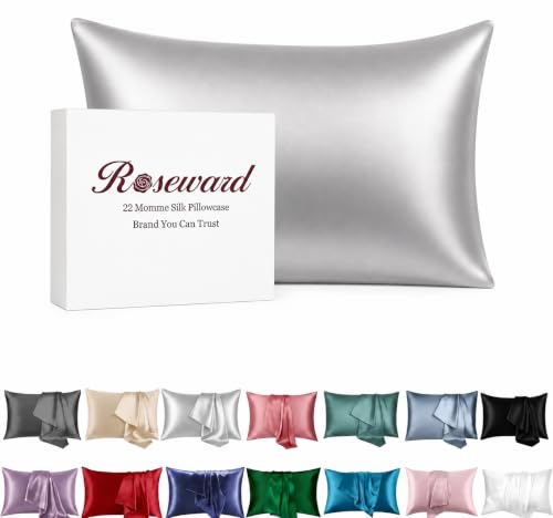 "Gray Silk Pillowcase for Women, Anti Wrinkle Silk Pillow Cases Queen with Zipper, 6A Grade 22 Momme, 100% Organic,1 Pc 20""x30"" (Queen, Grey)"