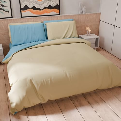 PETTI Artigiani Italiani - Maxi Single Duvet Cover Set 220 x 155 cm (1 Pillowcase 80 x 80 cm Included), Soft Microfibre Duvet Cover Set, Plain Taupe - Light Blue