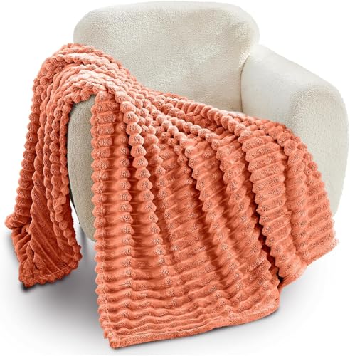 GC GAVENO CAVAILIA Fleece Throw Blanket - Soft Fluffy Throws For Sofas, Bed, Settee, Couch - Extra Warm Large Blanket Throw - Easycare, Anti Allergic - Double 150x200 Cm - Rust
