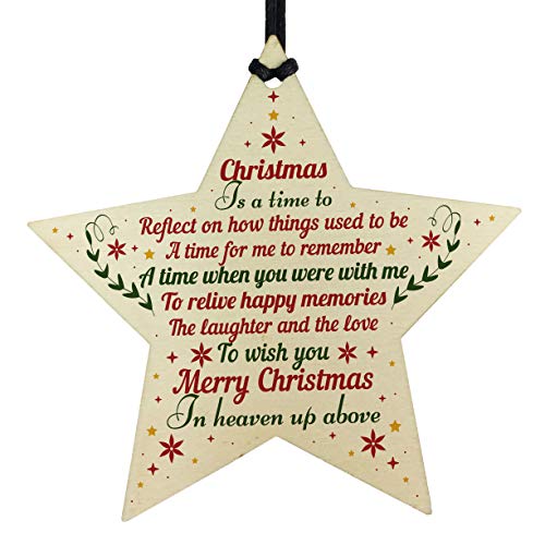 RED OCEAN CHRISTMAS BAUBLE Wooden Star Memorial Plaque For Mum Dad Nan Grandad Friend Tree Decoration