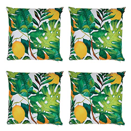 Bean Bag Bazaar Outdoor Cushions Filled, Wild Collection, Lemon Print, Set of 4, 43cm x 43cm, Water Resistant, Outdoor Cushions for Garden Furniture, Garden, Patio