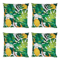 Bean Bag Bazaar Outdoor Cushions Filled, Wild Collection, Lemon Print, Set of 4, 43cm x 43cm, Water Resistant, Outdoor Cushions for Garden Furniture, Garden, Patio
