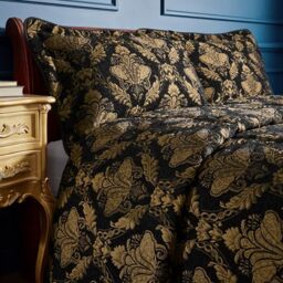Paoletti Shiraz Bedspread – Luxurious Embroidered Floral Damask Jacquard Coverlet Bedding (Black – 275x275cm)