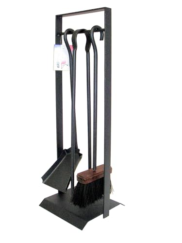 ARDUFEU - Plania Modern Fireplace Companion Set, Frosted Grey Steel, 3-Piece Set – Brush, Shovel & Tongs, Forged in France, No Assembly Required