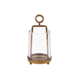 "3'3"" Wide Modern Metal Hurricane Lantern with Handmade Sturdy Glass Sleeve in Brass for Tealight Candle & Plants, Farmhouse Hurricane Industrial, Minimalistic, Shabby Chic (1, Brass, 3.3""x5.2"")"