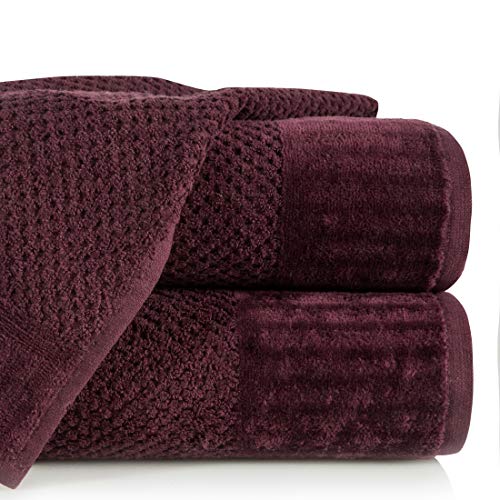 Eurofirany Hand Towel Cotton Soft Plain Terry Towelling Border Set of 6 Oeko-Tex, Bordeaux 50 x 90 cm