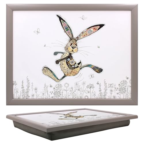 Lesser & Pavey Bug Art Hesper Hare Food Serving Laptray with Bean Bag - Soft Cushion Base, Smooth Wooden Surface, Comfortable Food Serving, Everyday Home Essential