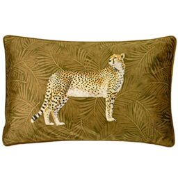 Paoletti Cheetah Forest Feather Filled Cushion – Velvet Jungle Cheetah Print Rectangular Cushion with Piped Edges (Gold – 30 x 50cm)
